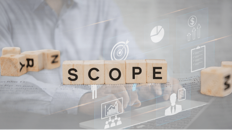 Image with blocks spelling 'scope' to highlight an article on scope creep